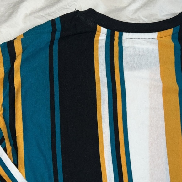 NWOT Rustic Souls Teal/Black/White&Gold Vertical Striped Long Sleeve 100% Cotton - Picture 4 of 4